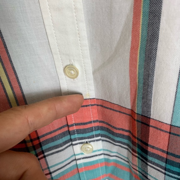 Talbots Turquoise Plaid Button Up Blouse Petite - Picture 5 of 7